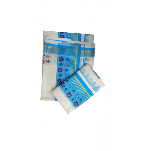 Set Mundu - Designed border -Blue